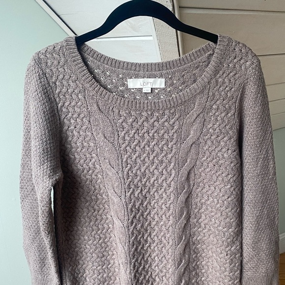 Ann Taylor LOFT Brown Taupe Wool Blend Cable Knit Pullover Sweater M - Picture 5 of 10